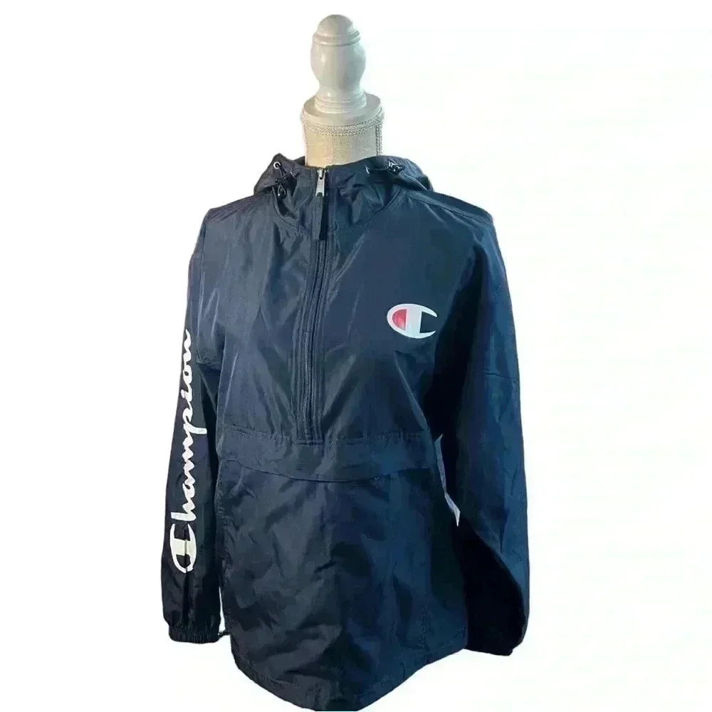 Champion Unisex Navy Blue Wind and Water-Resistant Hooded Jacket•Like New•
